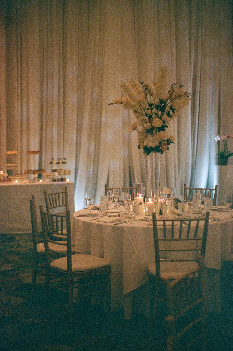 a reception space set up for a wedding captured on film 