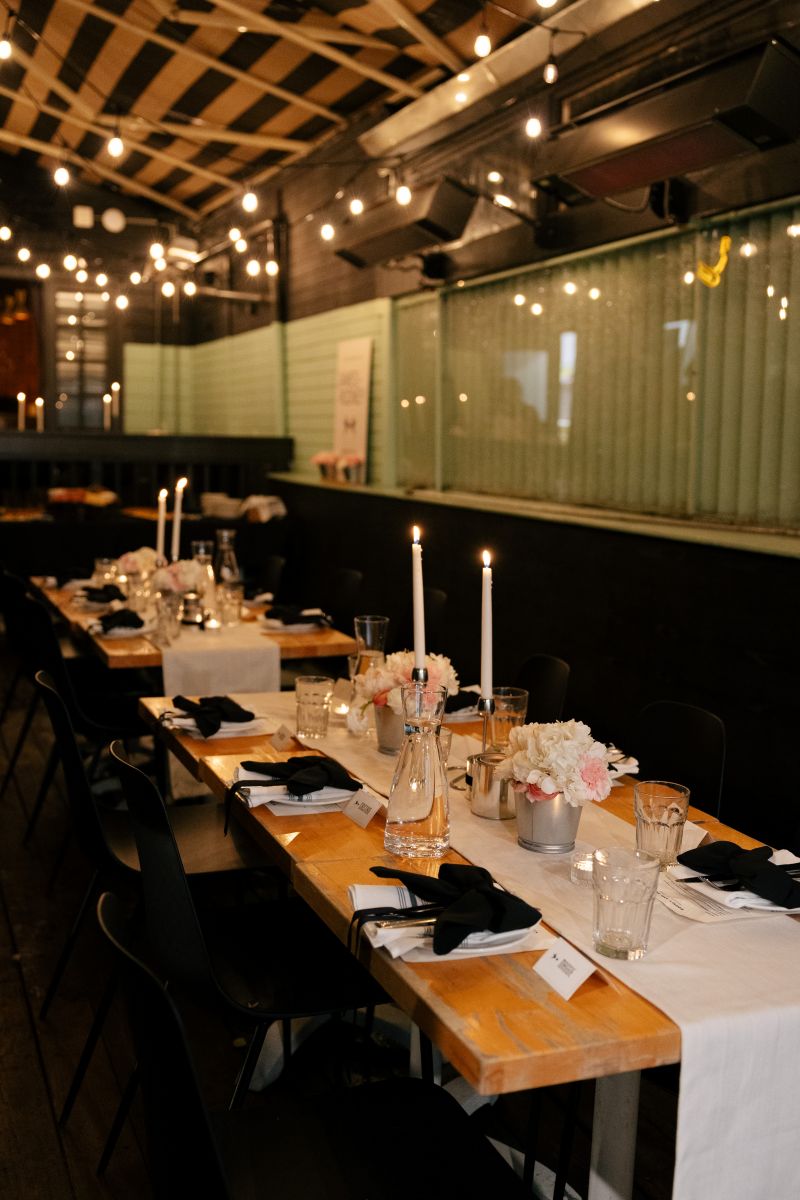 a wedding reception set up at fiorella sunset