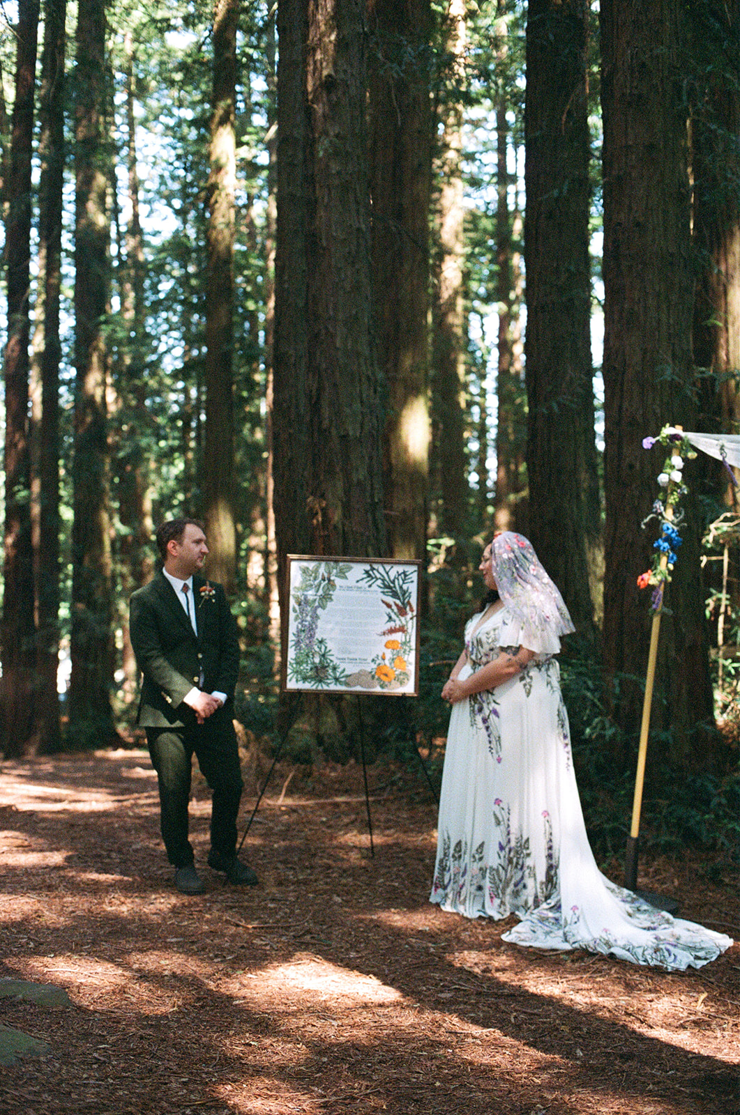 a film scan of a couple standing together in roberts regional park with their hands held in front of them looking at each other 